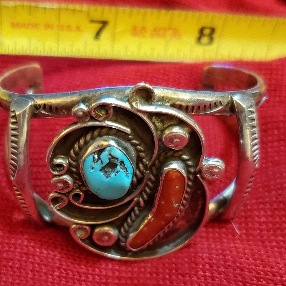 Vintage Sterling Silver Turquoise Child Cuff Bracelet